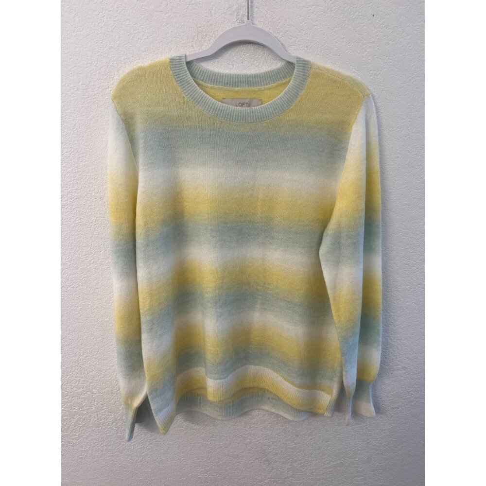 LOFT Womens Striped Ombre Sweater Yellow Green White Large Acrylic Blend women s